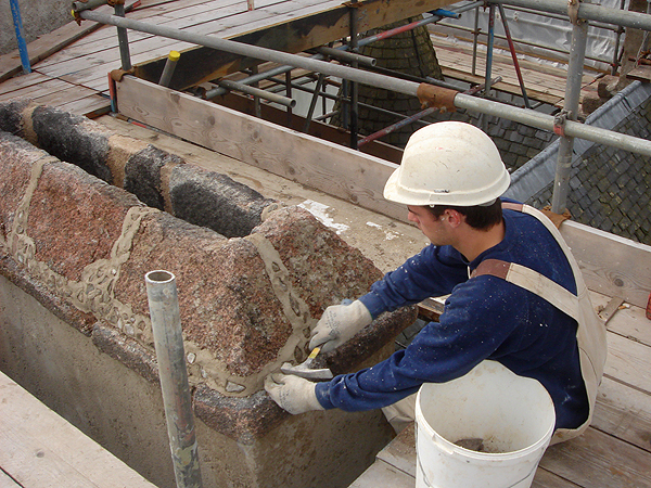 Craigievar Castle: Mason pointing chimney.