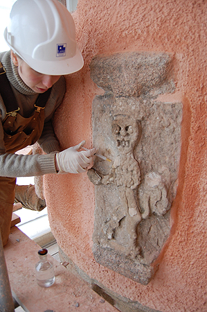 Craigievar Castle: Stone Conservator at work.