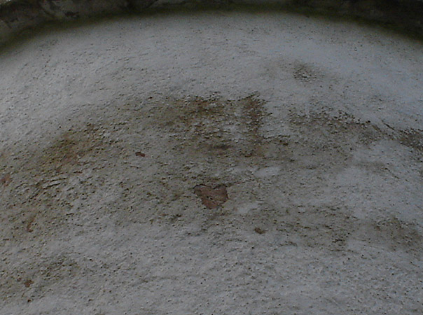 New Elgin Doocot: detail of damaged lime harling.