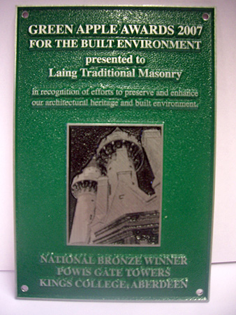 Green Apple Awards 2007 for the Built Environment presented to Laing Traditional Masonry. National Bronze Winner.