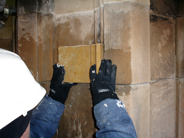 Stone indent being built in position.