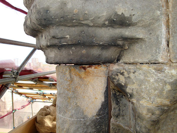 Before works: deterioration of sandstone column.