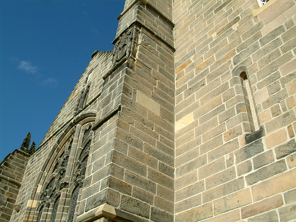 Main elevation: masonry repointing and indenting.