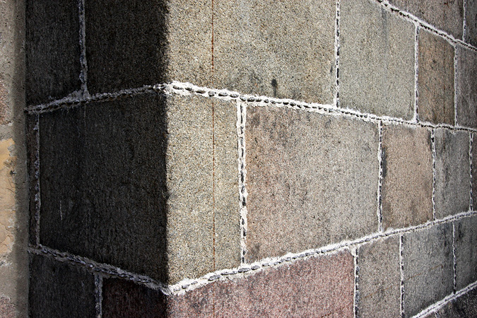 Example of newly pointed ashlar with pinnings.