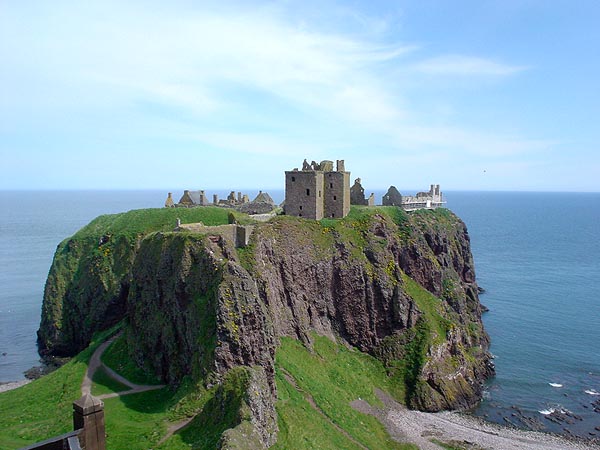 Dunnottar Castle: note cliff top scaffolding.