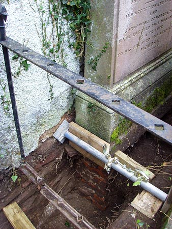 Stabilisation works to gravestones.